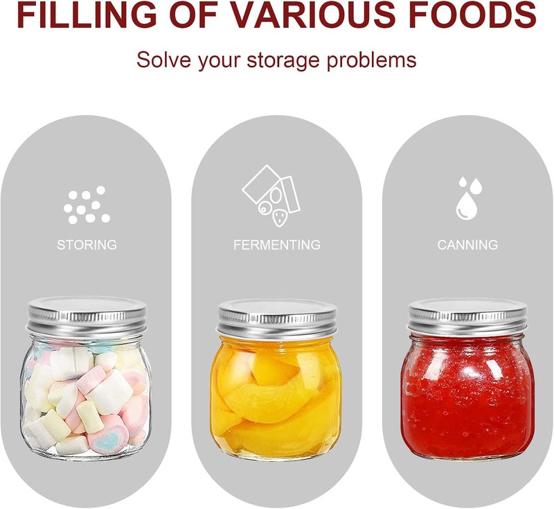 BEWAVE Glass Mason Jars, 8 oz Clear Glass Jars with Lids for Sealing, Regular Mouth Canning Jars for Food Storage, Snacks, Candies, DIY Projects, 8 Pack - Image 5